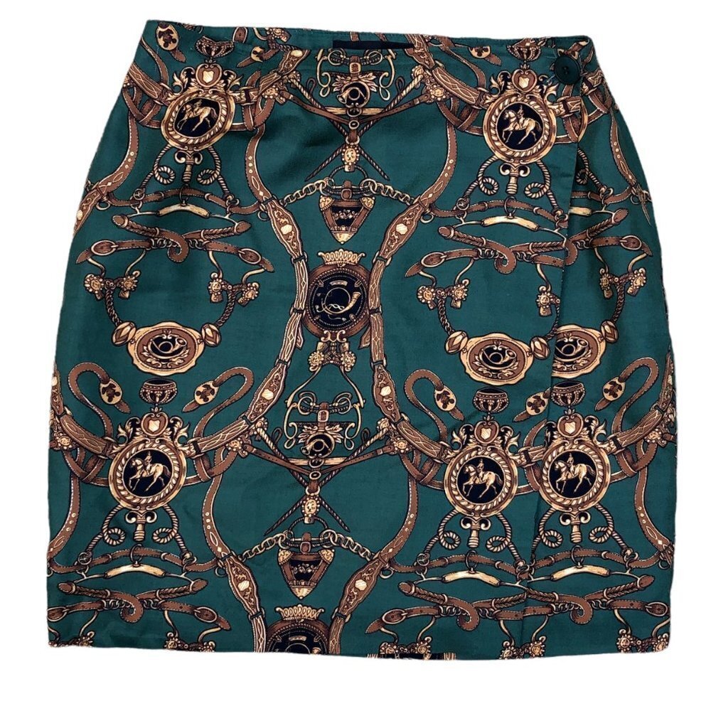 HARRIS / WALLACE Wrap Skirt Women's 12 Designer Green Knee Length Pencil…​​